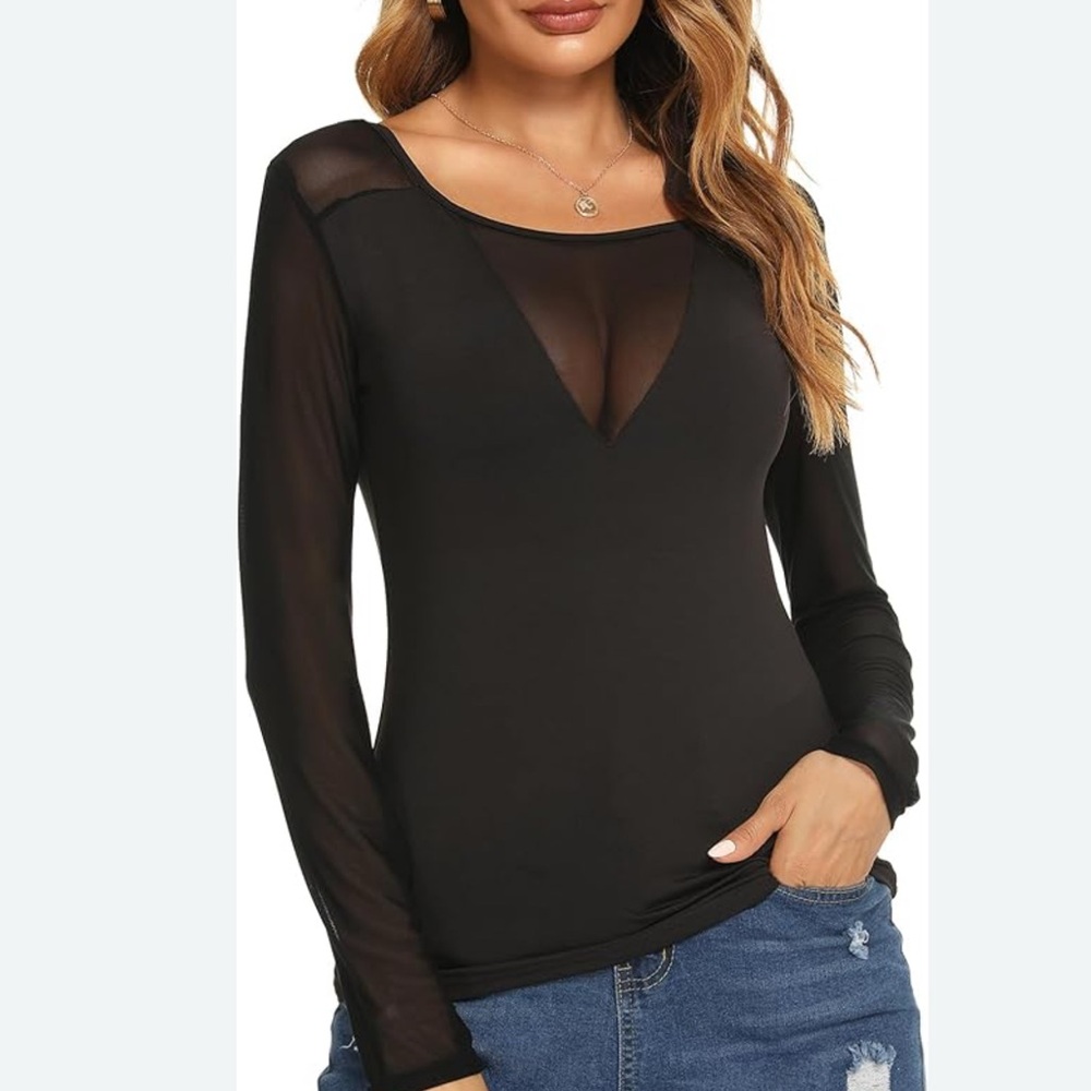 Bloggerlove Sexy Women Blouse Clubwear Long Sleeve See Through Mesh M
